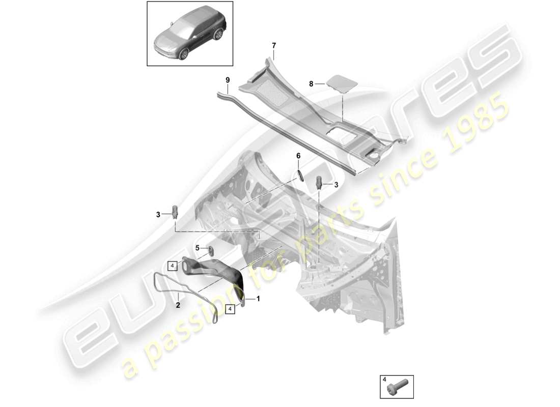 porsche 2022 (cayenne e3 9ya/9yb) water box for vehicles with hybrid drive part diagram