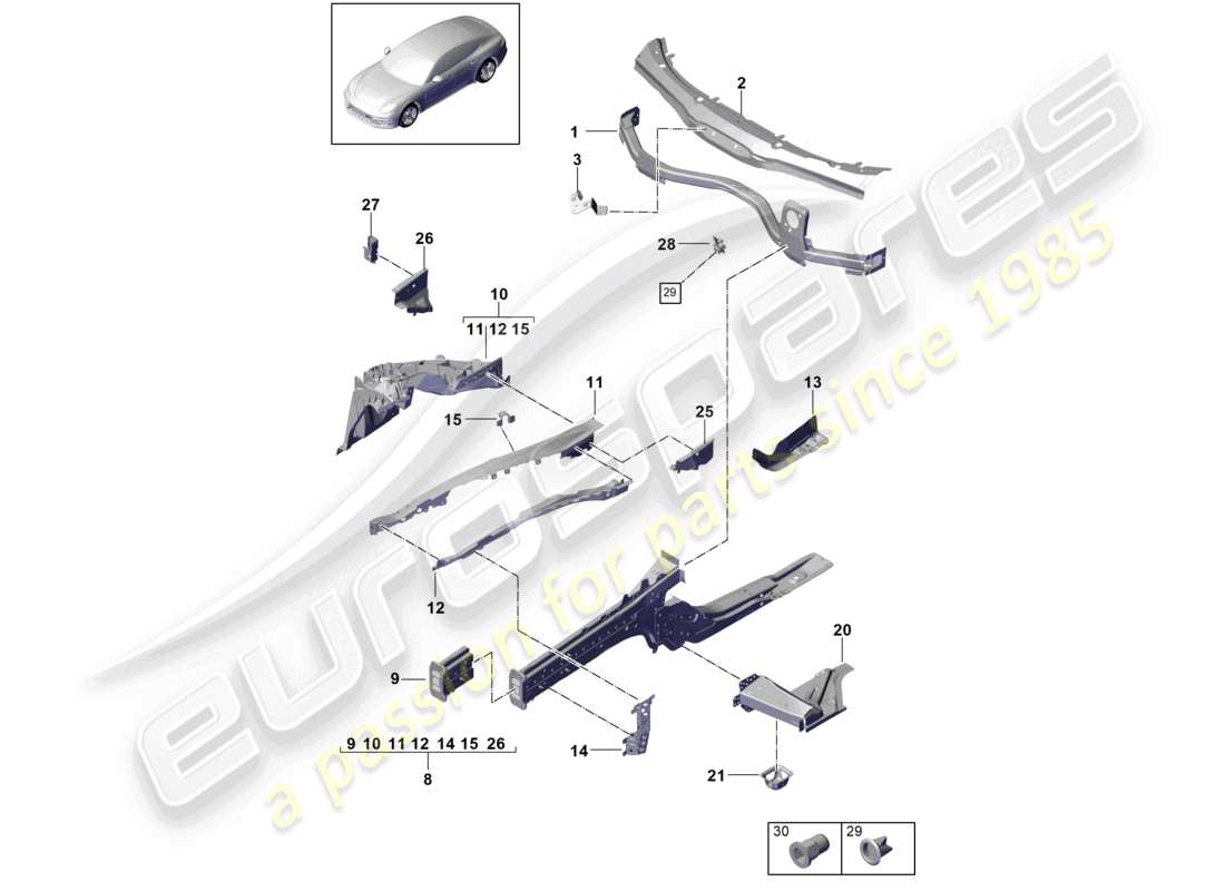 porsche 2021 (panamera 971-1) front end individual parts parts diagram