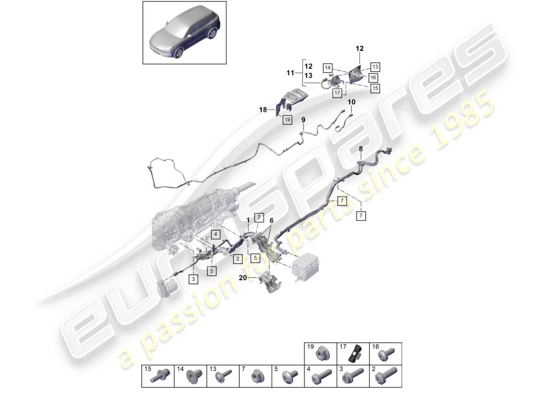 porsche 2022 (cayenne e3 9ya/9yb) wiring looms for vehicles with hybrid drive part diagram