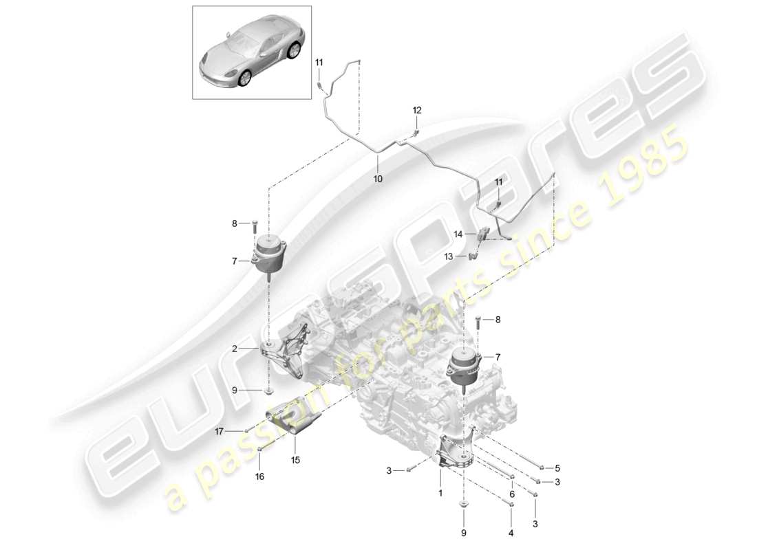 porsche 2025 (718 cayman) engine lifting tackle part diagram