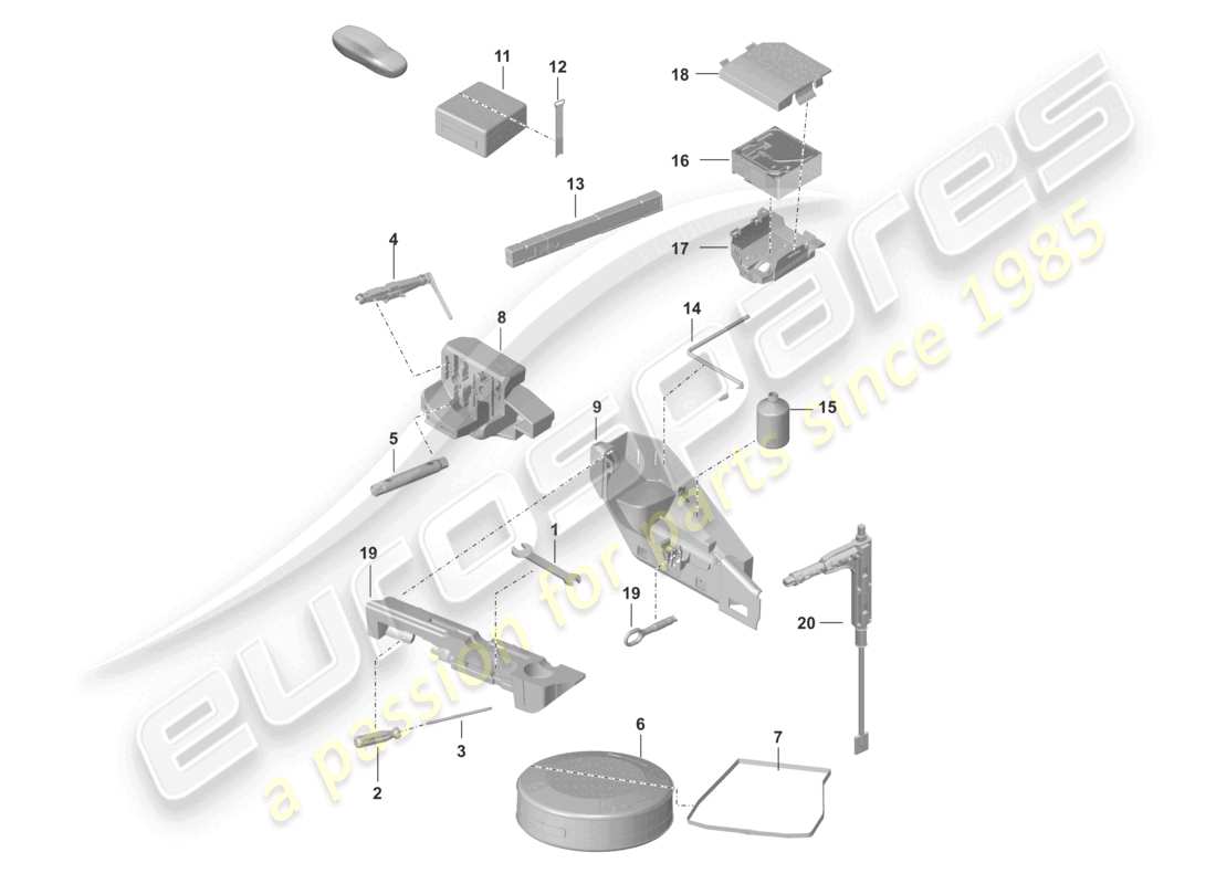 porsche 2022 (992-1 turbo / s) tool jack warning triangle first-aid bag breakdown set with compressor part diagram