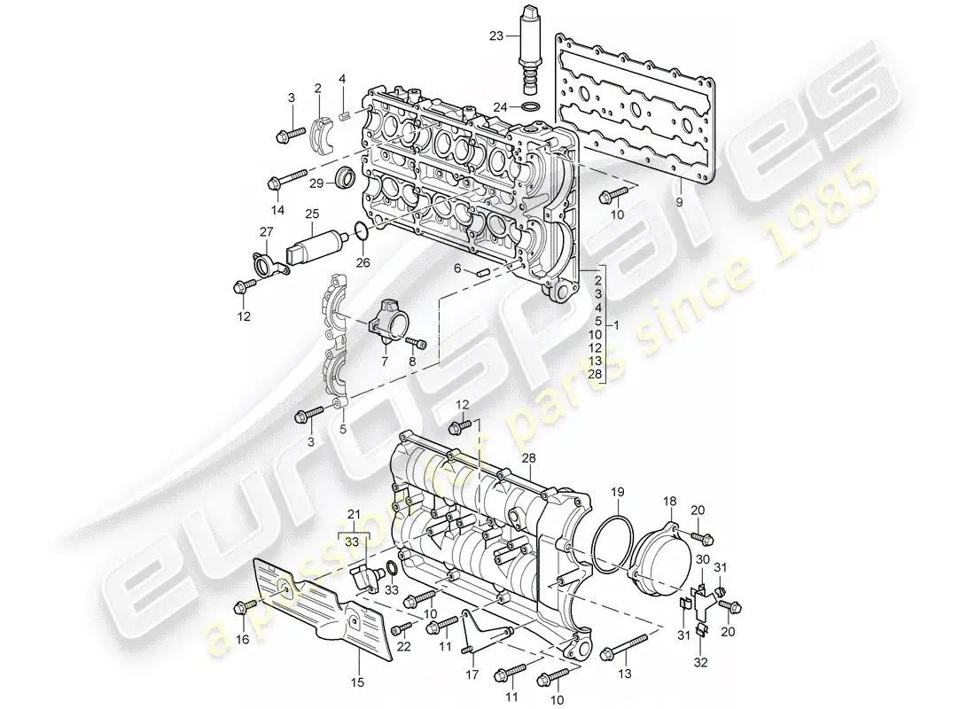 porsche 2001 (996 turbo / gt2) camshaft housing parts diagram
