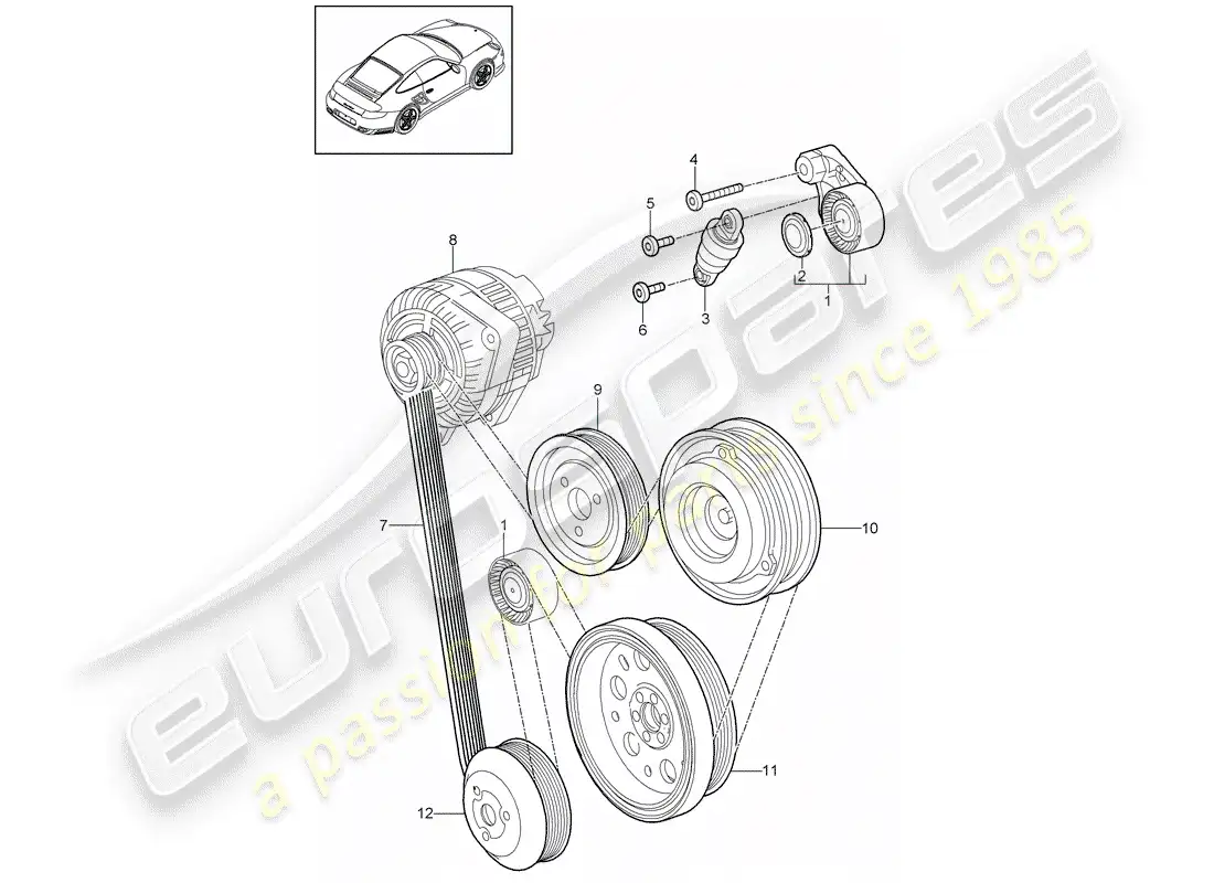 porsche 2013 (997-2 turbo / gt2 rs) belt tensioner parts diagram