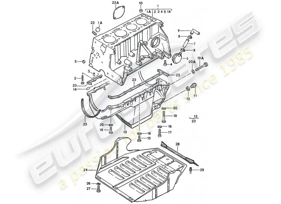 porsche 1979 (924) cylinder block - with pistons - oil pan - protective plate f. engine parts diagram