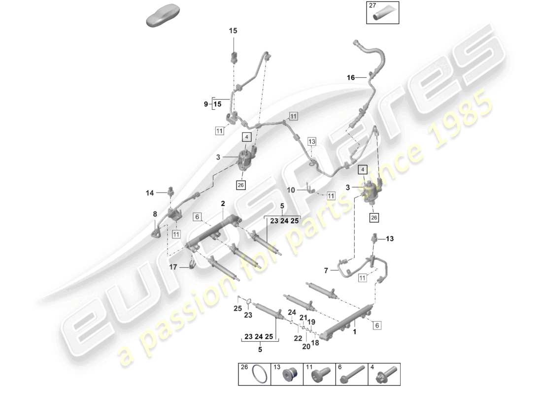 porsche 2021 (992-1 turbo / s) injection system high pressure pump high-pressure injector part diagram