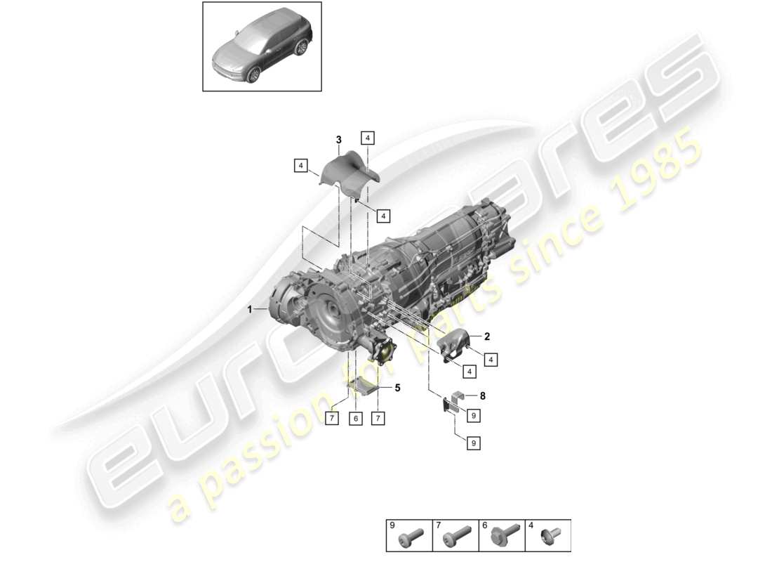 porsche 2021 (cayenne e3 9ya/9yb) electric motor for vehicles with hybrid drive part diagram