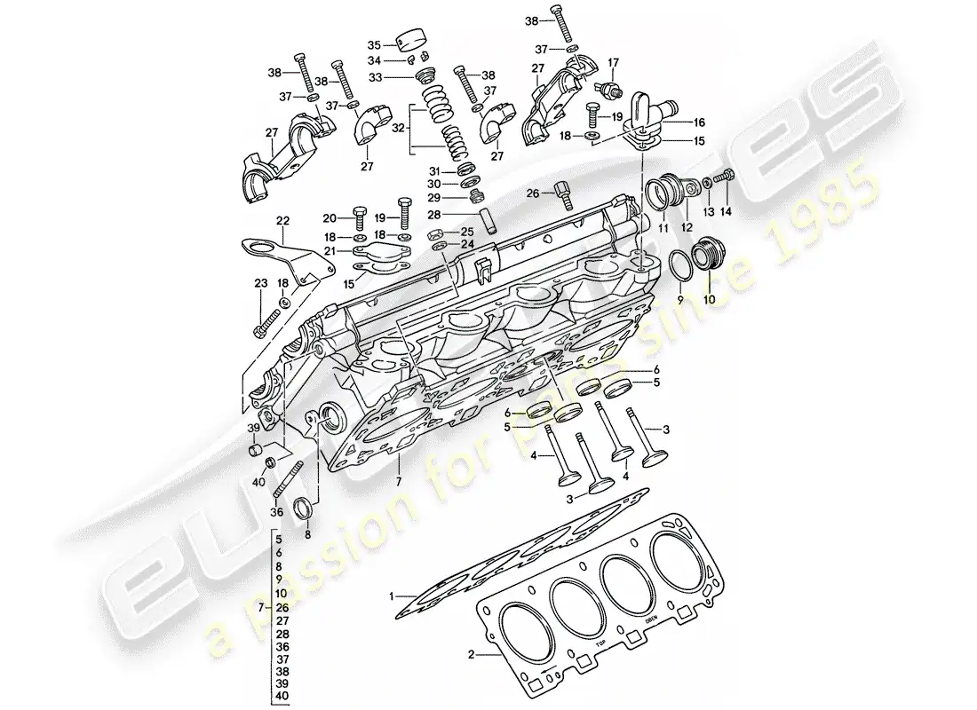 porsche 1986 (928) cylinder head - 4 - valve - d - mj 1985>> - repair set for maintenance - see illustration: parts diagram