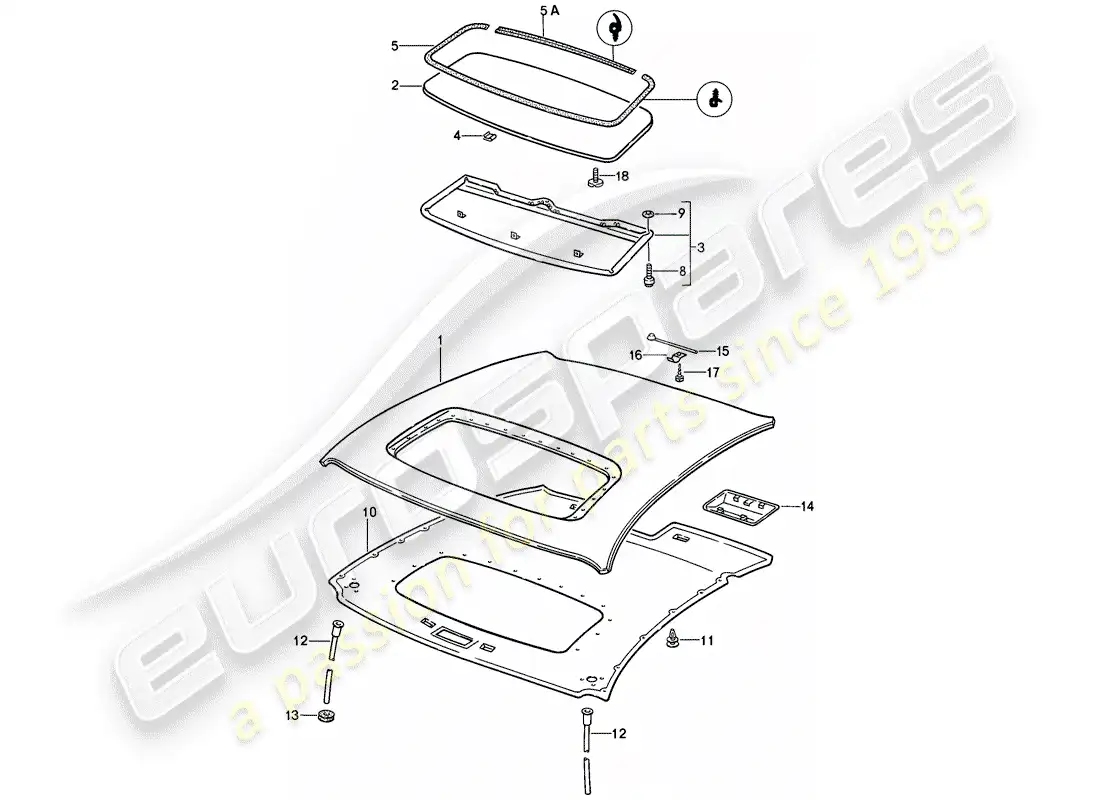 porsche 1981 (928) electric - sunroof parts diagram