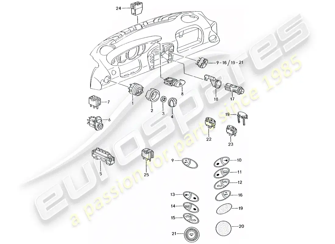porsche 2003 (986 boxster) switch part diagram