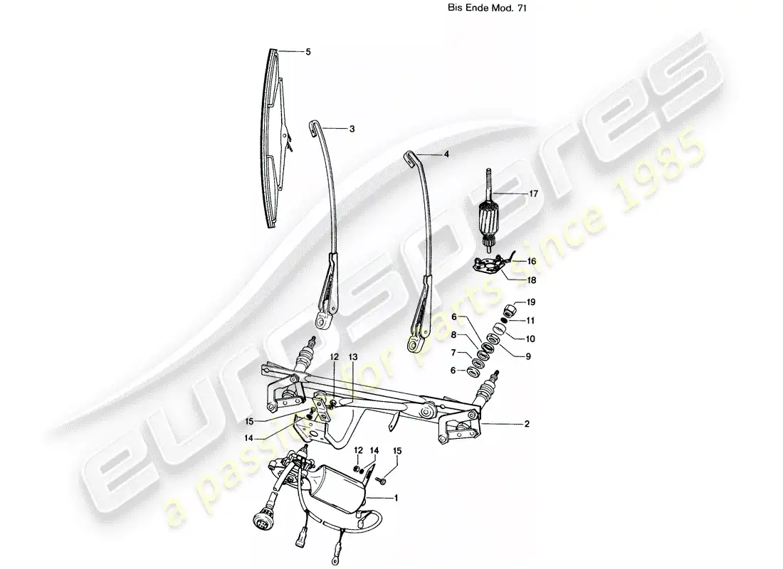 porsche 1974 (914) windscreen wiper system - d >> - mj 1971 part diagram