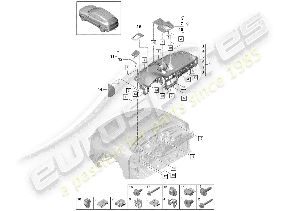 porsche 2020 (cayenne e3 9ya/9yb) dash panel trim part diagram