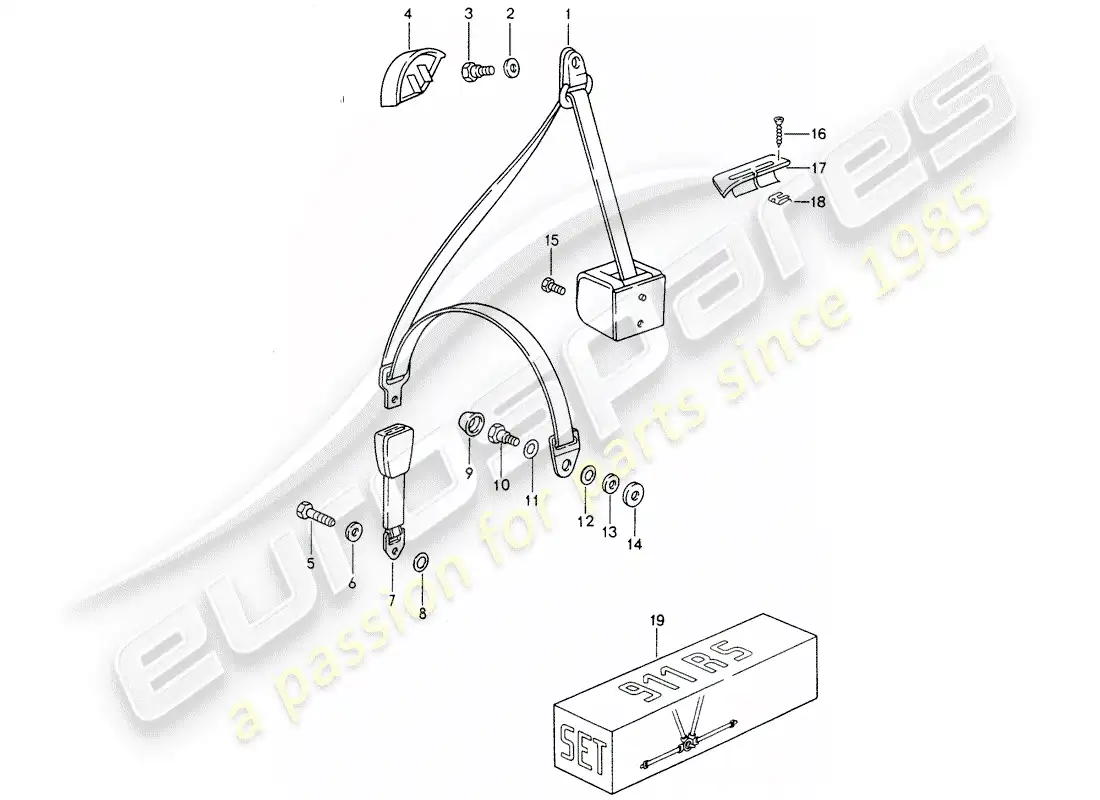 porsche 1998 (993) seat belt parts diagram