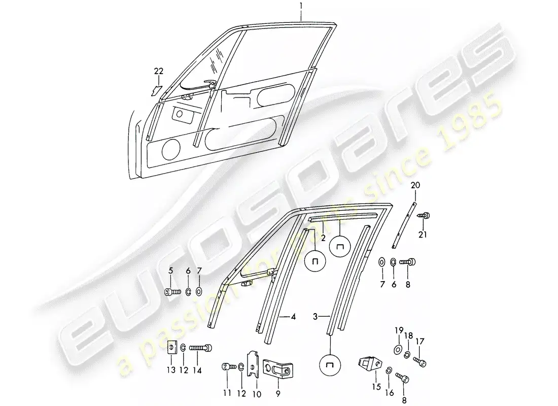 porsche 1968 (911/912) window frame parts diagram