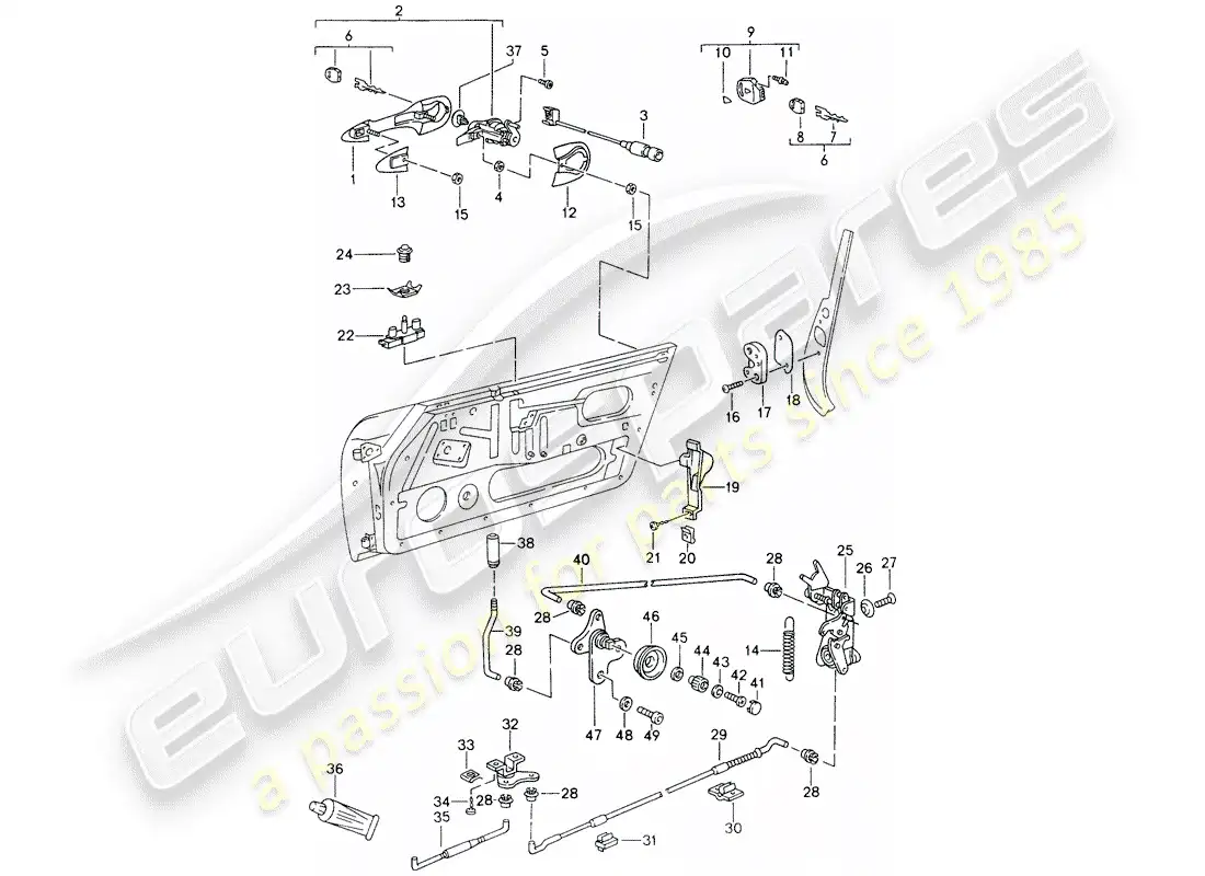 porsche 1996 (993) door latch parts diagram