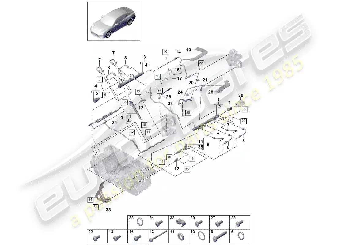 porsche 2018 (panamera 971-1) fuel collection pipe parts diagram