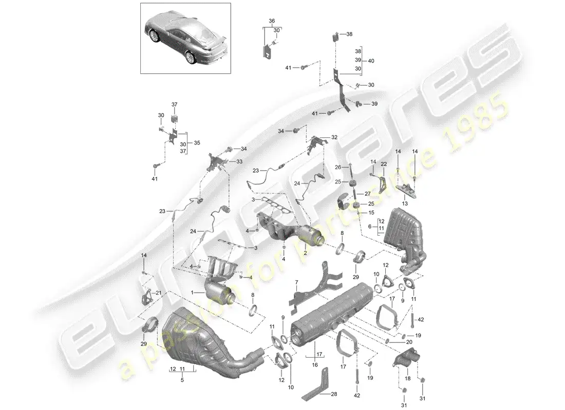 porsche 2016 (991-1 r/gt3/rs) exhaust system parts diagram