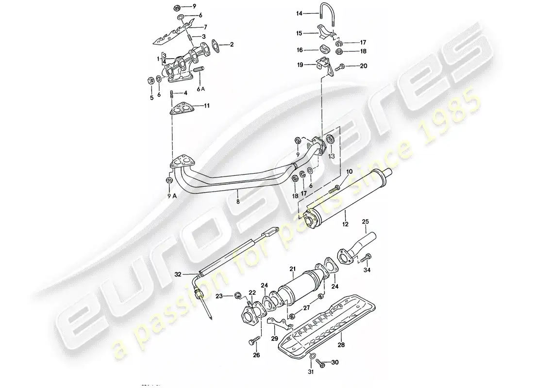 porsche 1979 (924) exhaust system - exhaust silencer, front parts diagram
