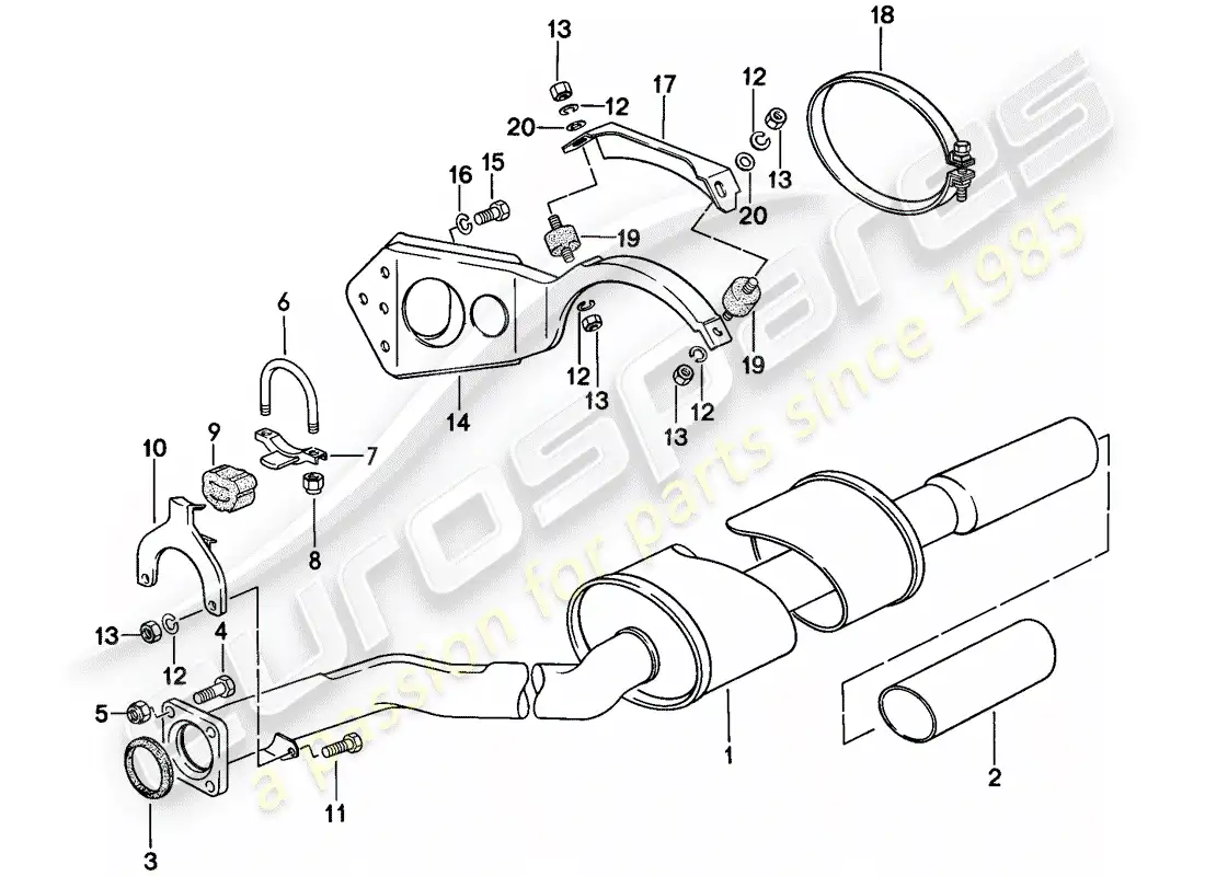 porsche 1979 (924) exhaust system - exhaust silencer, rear parts diagram