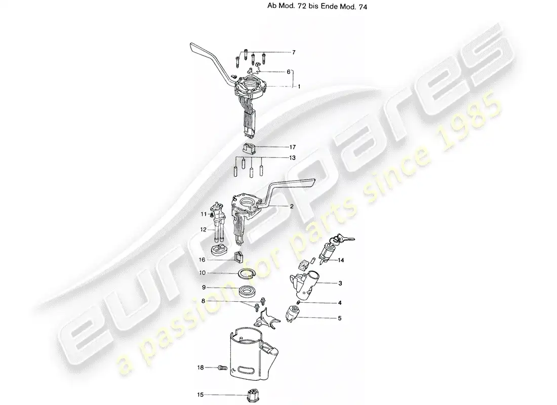 porsche 1974 (914) steering column switch - d - mj 1972>> - mj 1974 part diagram