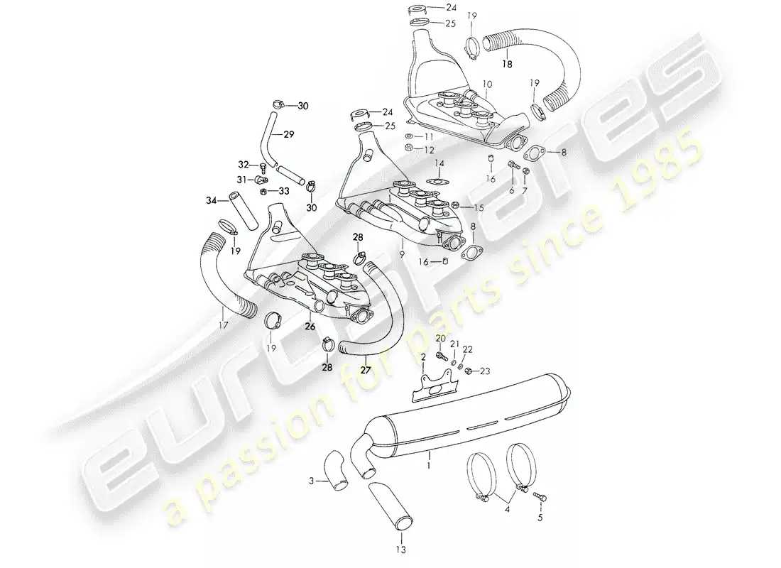porsche 1973 (911) exhaust system parts diagram