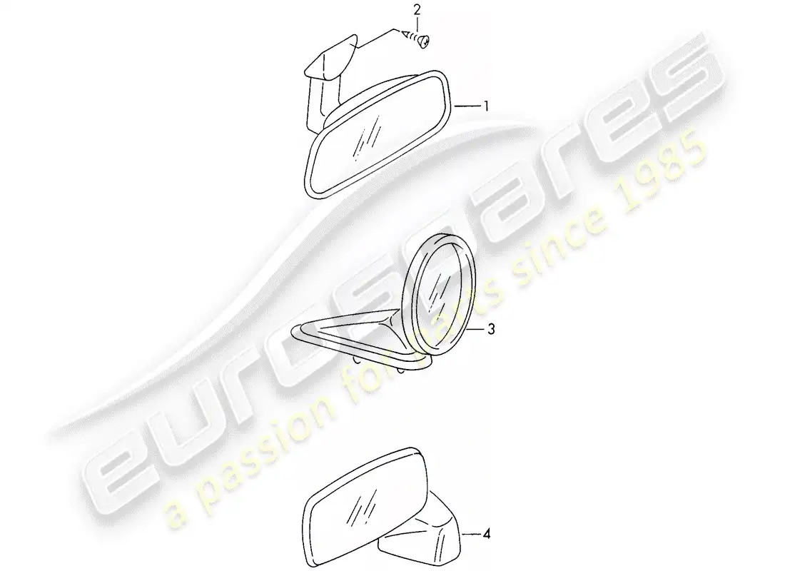 porsche 1970 (911) rear view mirror inner - and - rear view mirror parts diagram