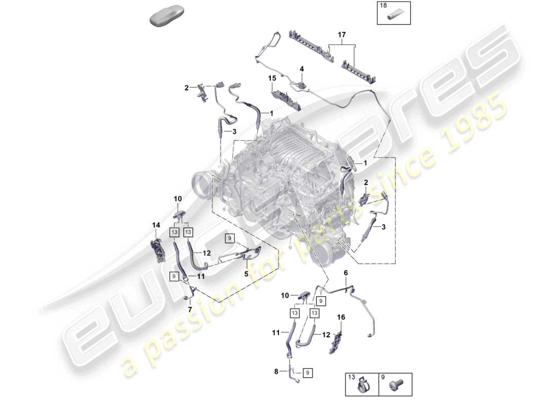 porsche 2021 (992-1 gt3/rs/st) catalytic converter petrol particulate filter fastenings and sensors part diagram