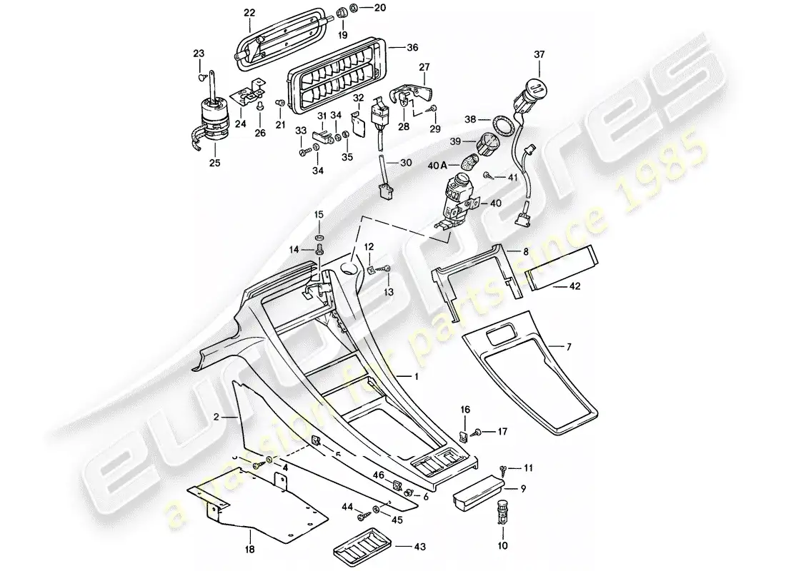 porsche 1986 (928) center console parts diagram