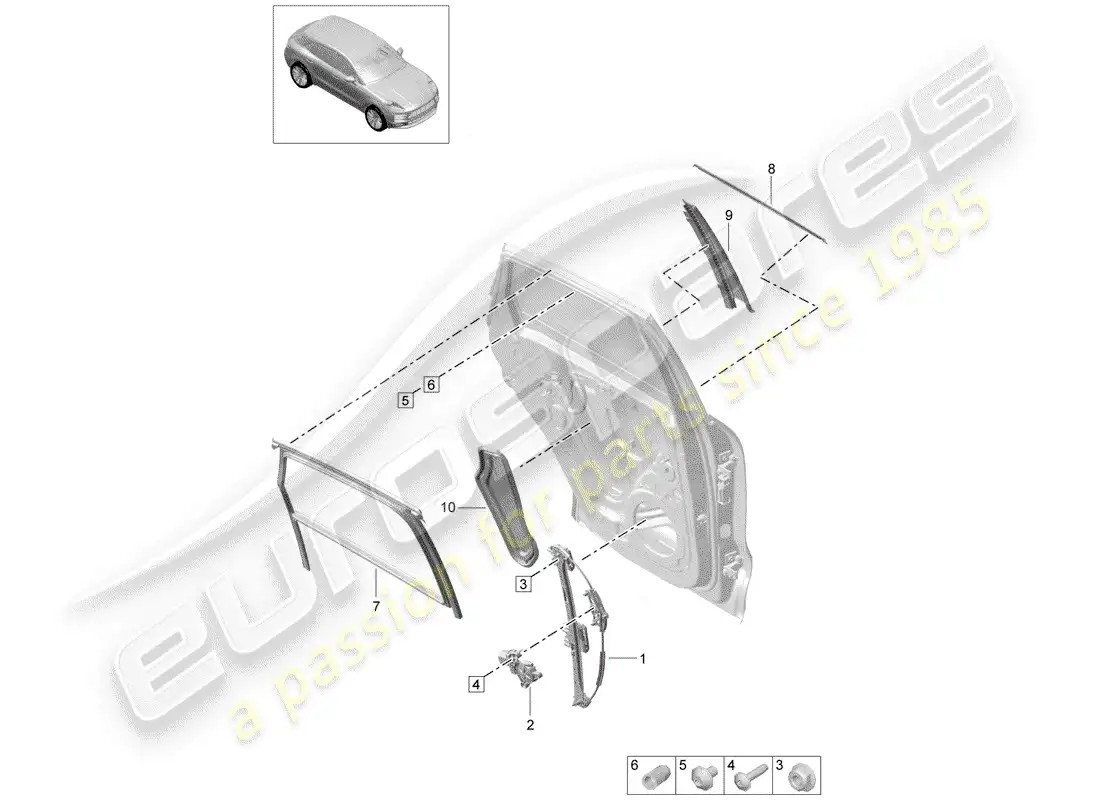 porsche 2020 (macan) window regulator part diagram