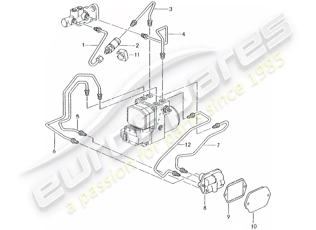 porsche 2002 (996) brake line - front end parts diagram