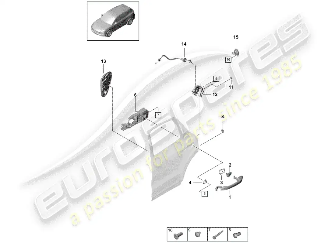 porsche 2020 (cayenne e3 9ya/9yb) door handle, outer part diagram