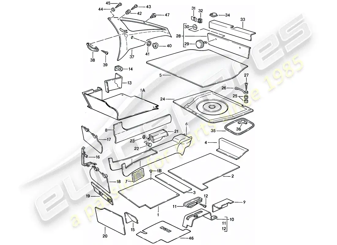 porsche 1986 (928) trims parts diagram