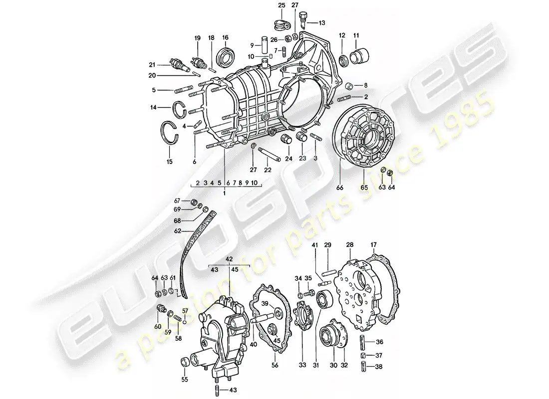 porsche 1982 (911) replacement transmission - transmission case - spm parts diagram