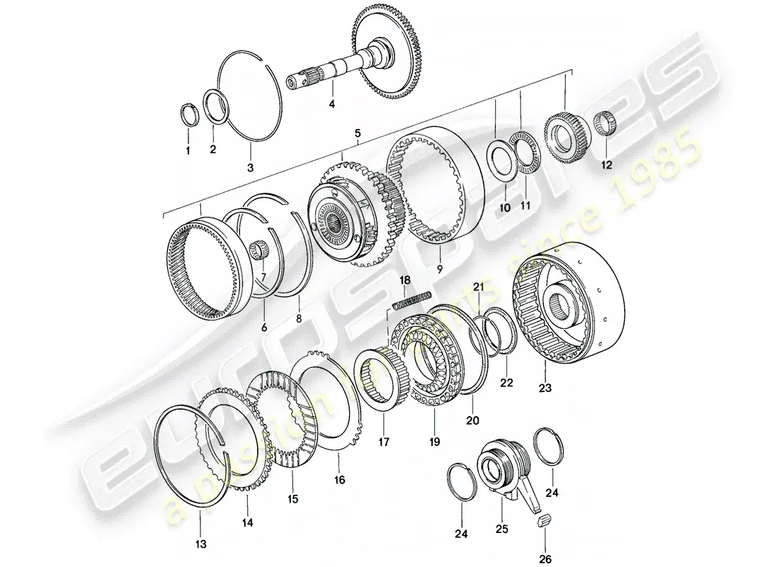 porsche 1982 (928) gears and shafts - 1 - automatic transmission parts diagram