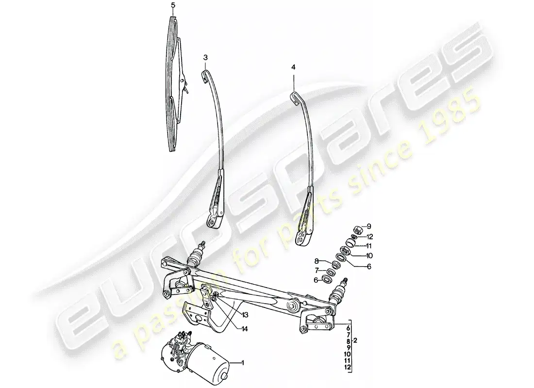 porsche 1981 (911) windscreen wiper system parts diagram