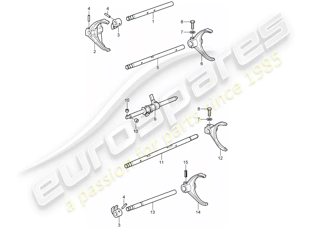 porsche 2005 (996 turbo / gt2) selector shaft parts diagram