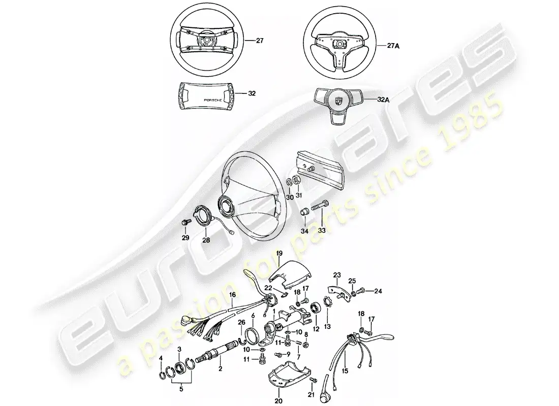 porsche 1982 (911) steering - accessories parts diagram