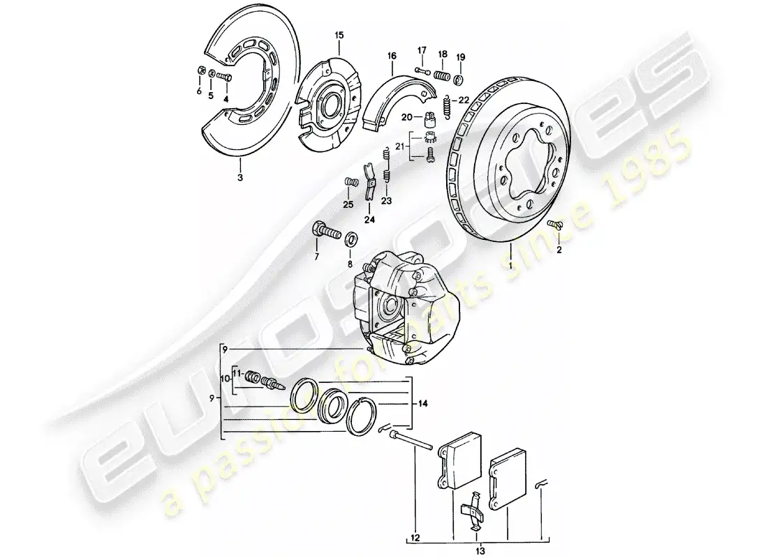 porsche 1982 (911) disc brakes - rear axle parts diagram