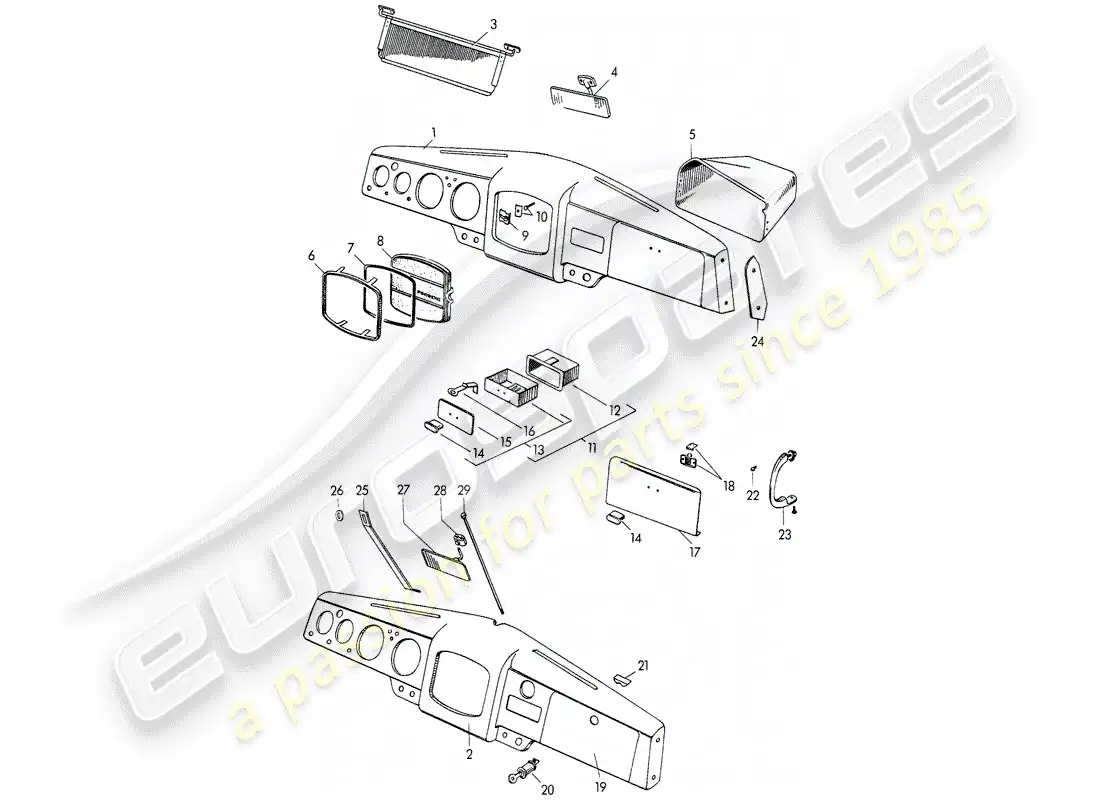 porsche 1954 (356/356a) dashboard parts diagram