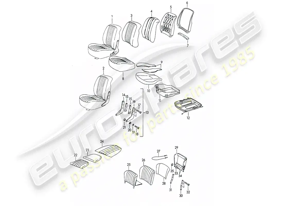 porsche 1964 (356b/356c) front seat - and - emergency seat parts diagram