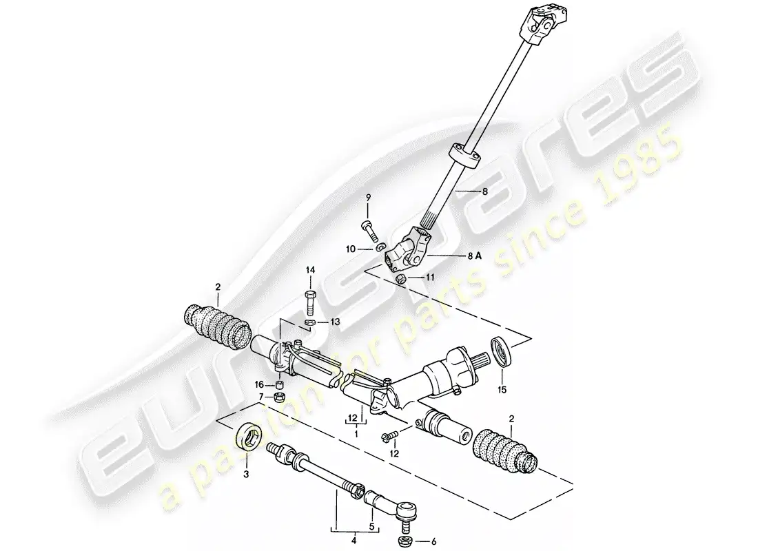 porsche 1985 (928) steering gear - tie rod parts diagram