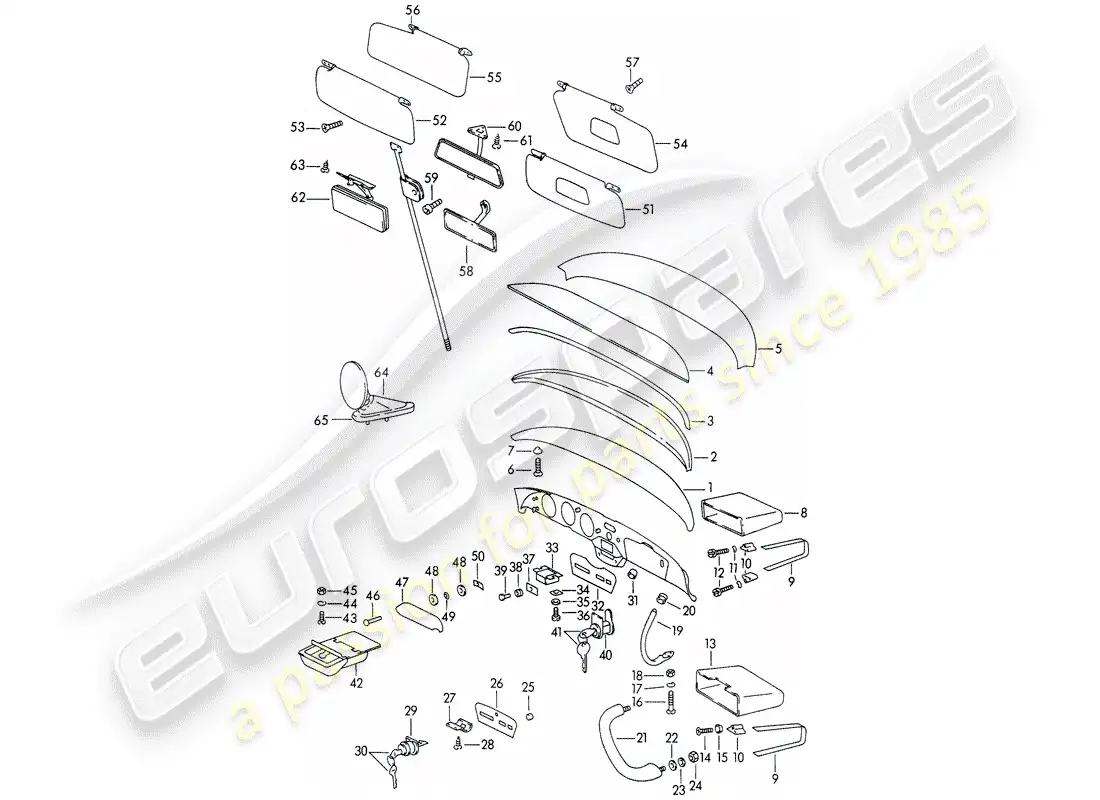 porsche 1964 (356b/356c) dashboard - accessories parts diagram