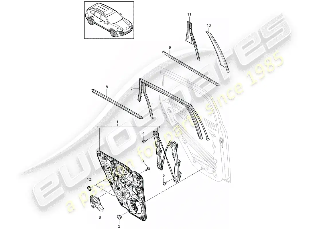 porsche 2018 (cayenne e2 92a) window regulator parts diagram