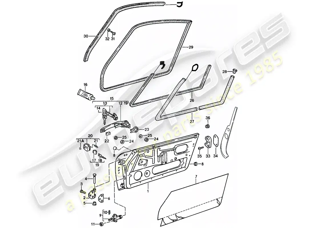 porsche 1984 (911) accessories - doors parts diagram