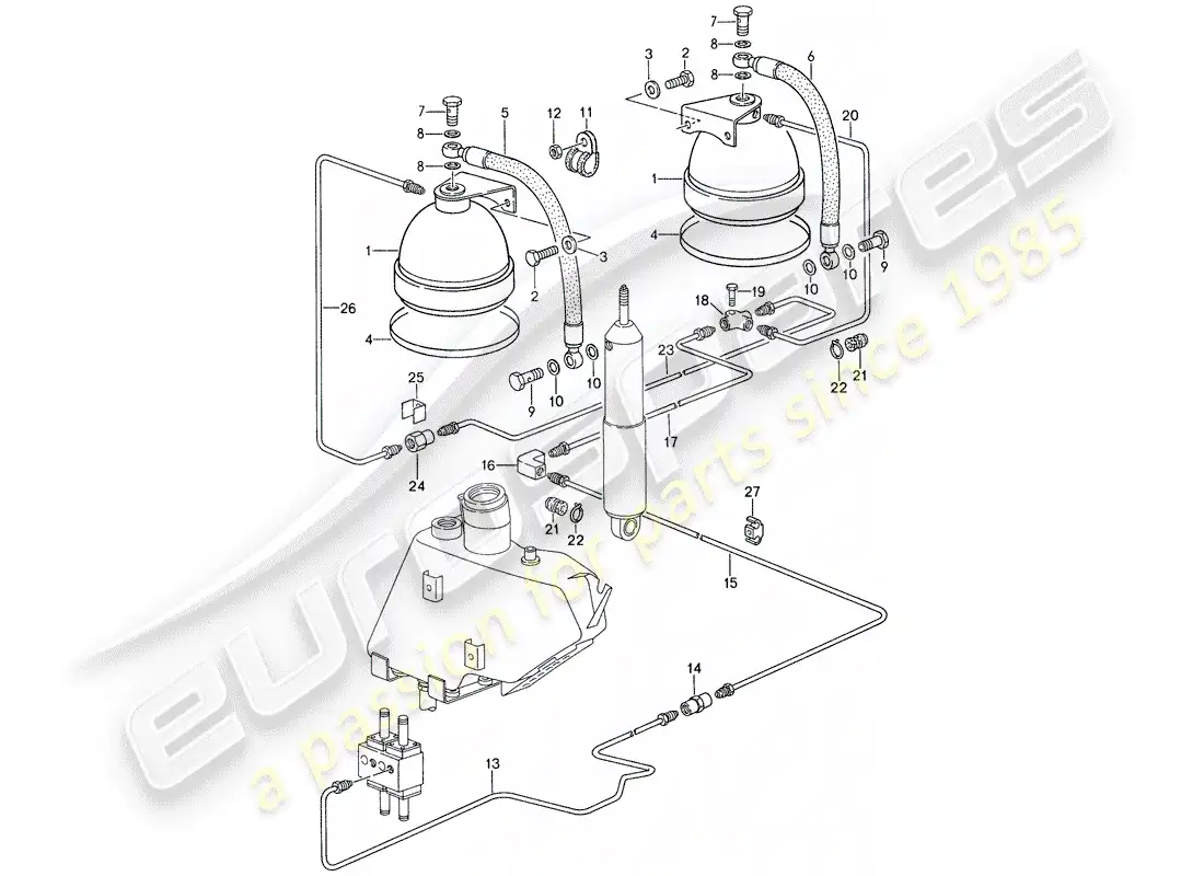 porsche 1987 (959) self levelling system - lines parts diagram