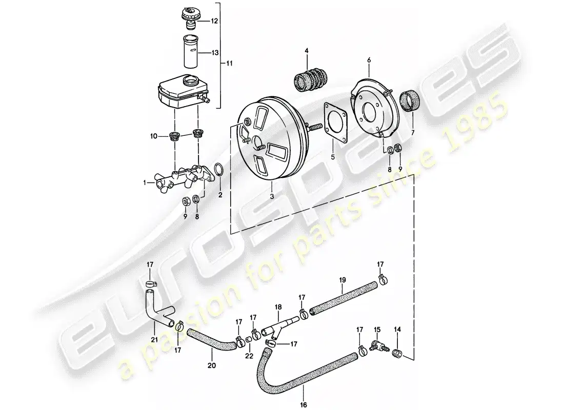 porsche 1984 (944) brake master cylinder - brake booster - reservoir parts diagram