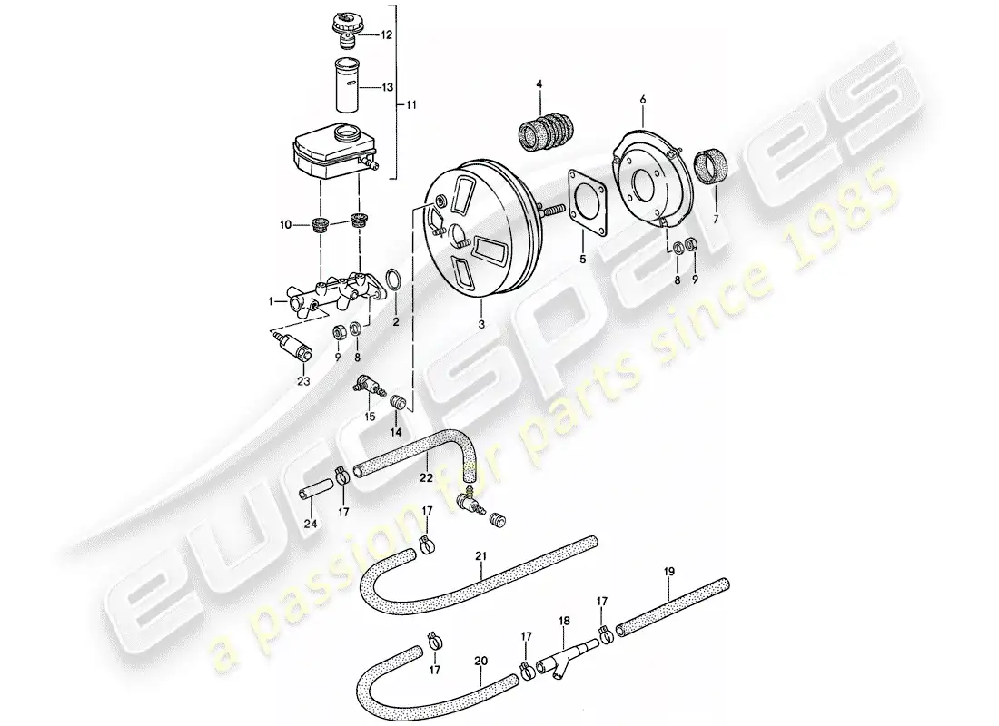porsche 1988 (944) brake master cylinder - brake booster - reservoir parts diagram