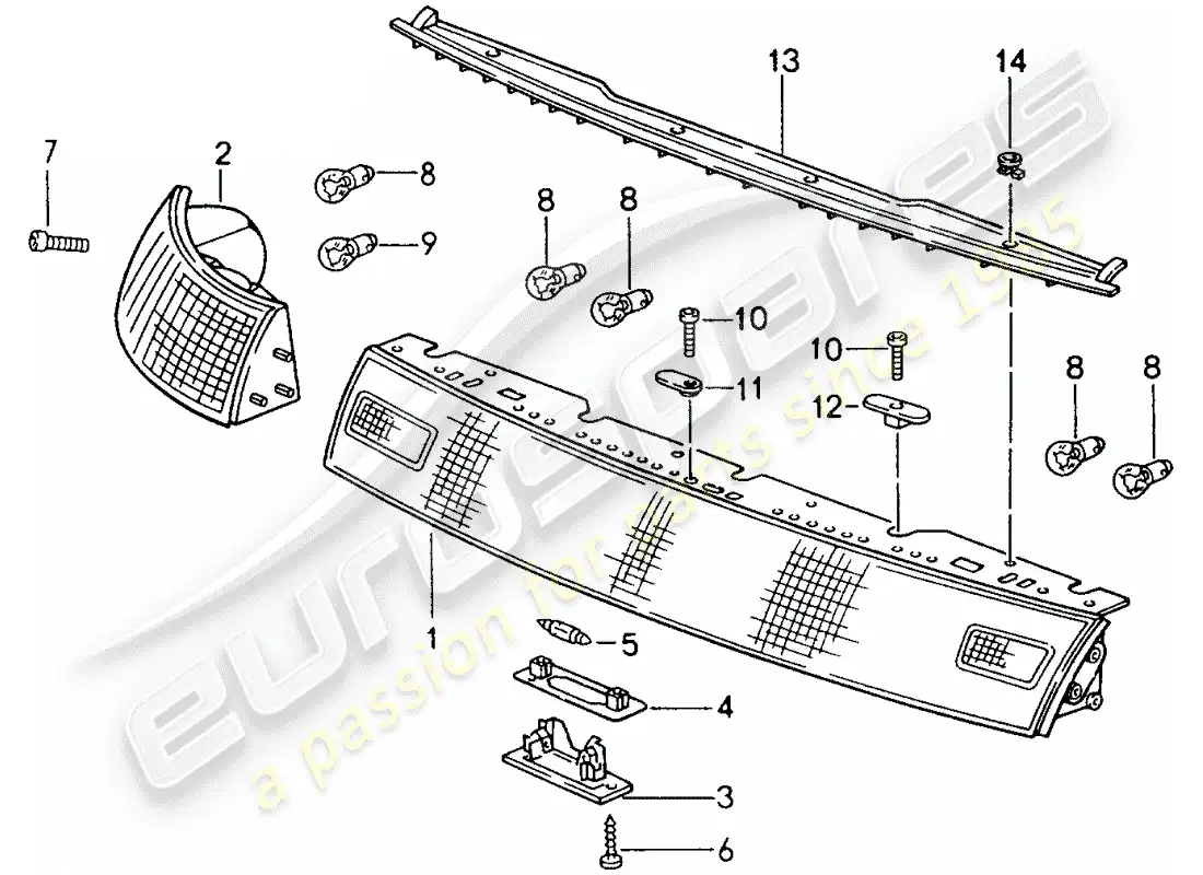 porsche 1998 (993) combined lights parts diagram