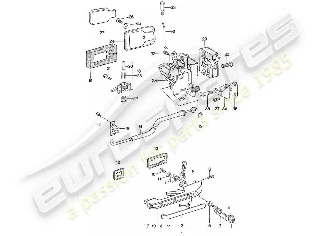 porsche 1983 (944) installation parts - door - door latch parts diagram