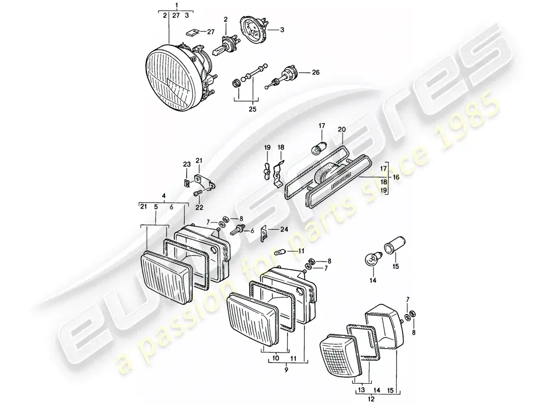 porsche 1983 (928) headlamp - turn signal - (sa) - f >> 92-fs840 666 - f 92fs8 40667>> - see group - 9/05/00 parts diagram