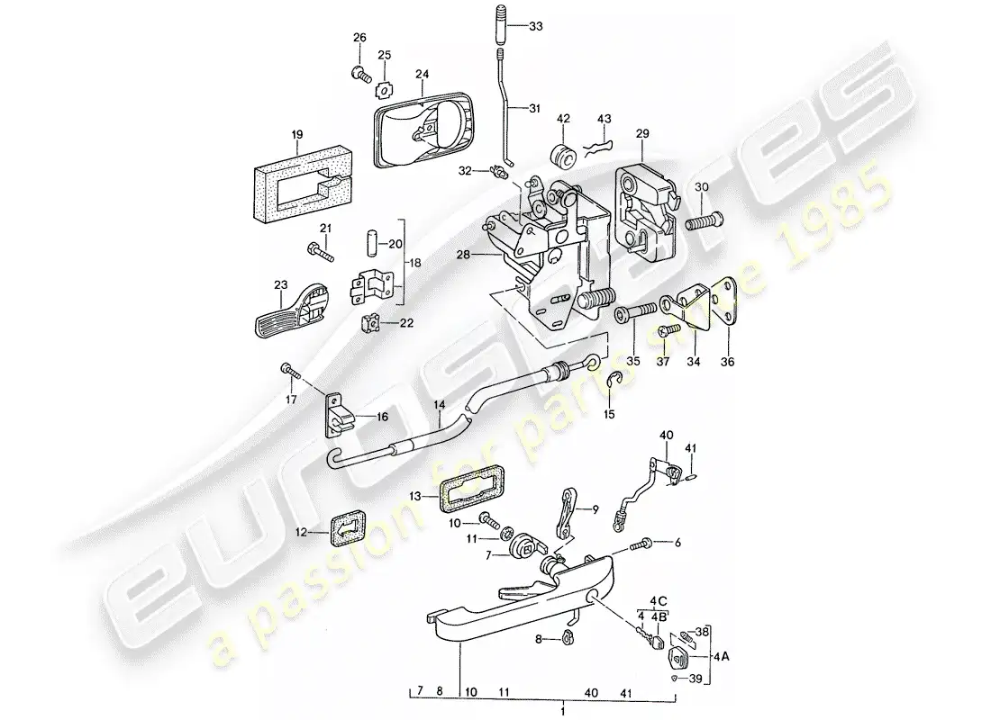 porsche 1990 (944) door handle, outer - door latch parts diagram